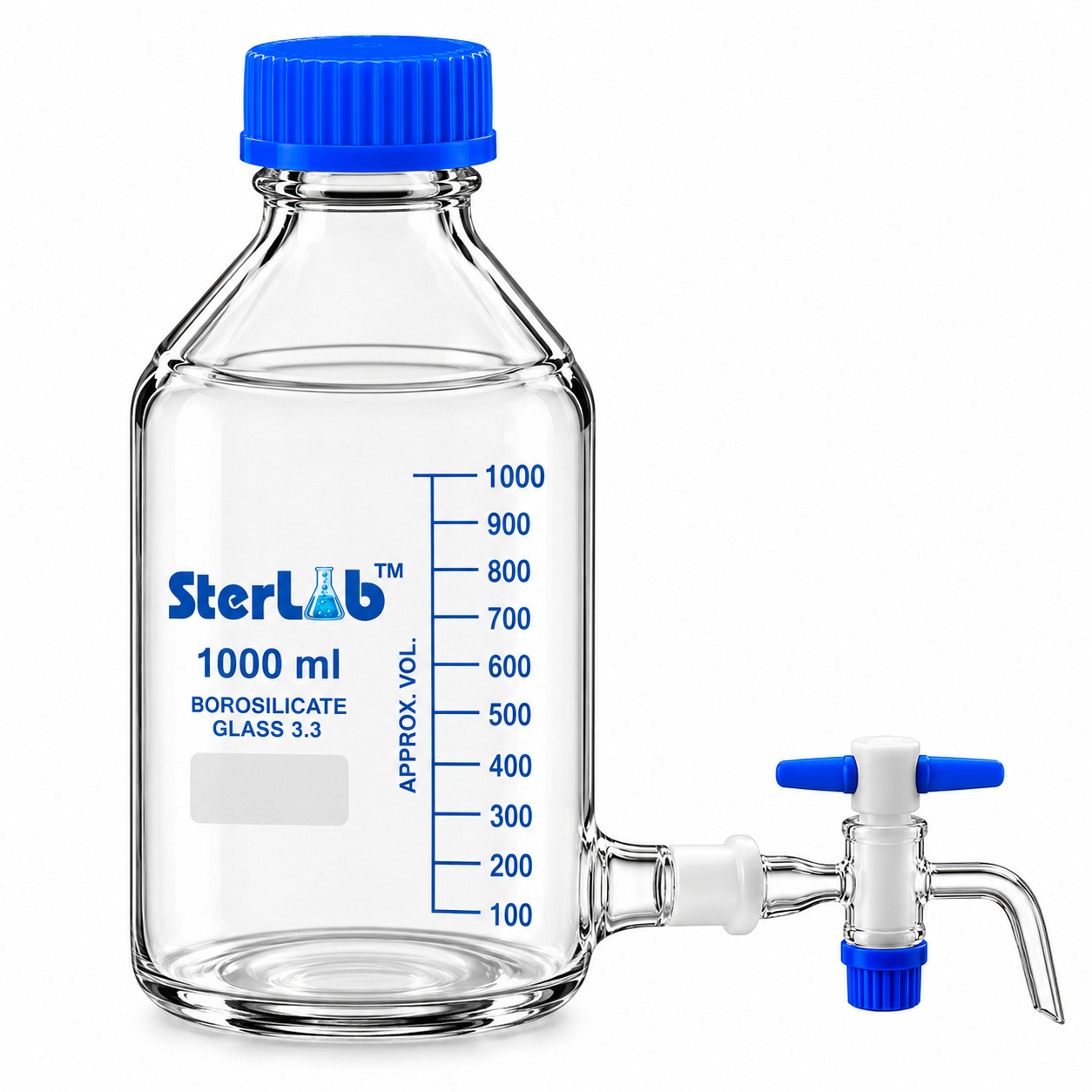 ASPIRATOR BOTTLE – WITH SCREW CAP, SCREW-TYPE PTFE KEY STOPCOCK WITH INTERCHANGEABLE JOINT - BOROSILICATE GLASS