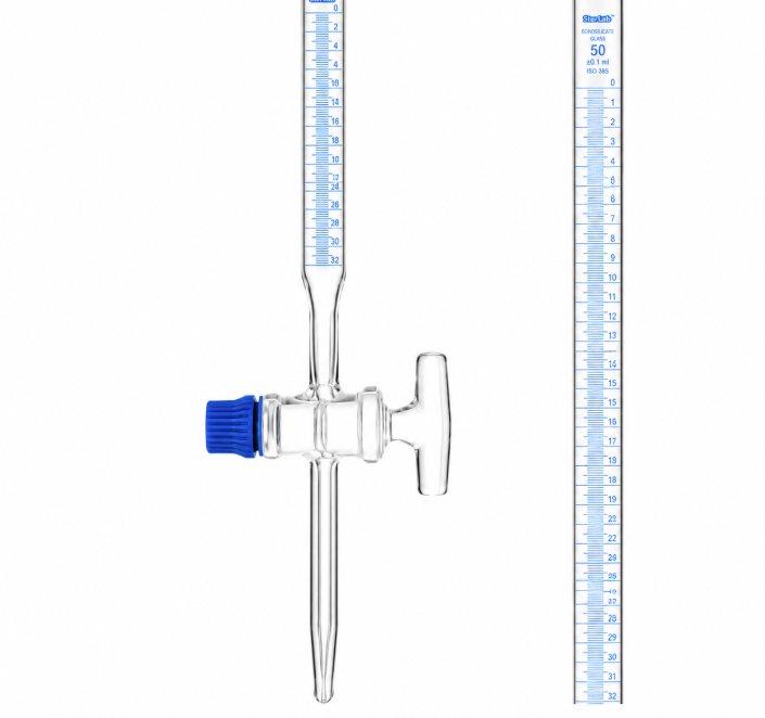 BURETTES WITH STRAIGHT BORE GLASS KEY STOPCOCK - BOROSILICATE GLASS