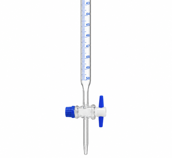 BURETTES WITH STRAIGHT BORE PTFE KEY STOPCOCK WITH CUP TOP - BOROSILICATE GLASS