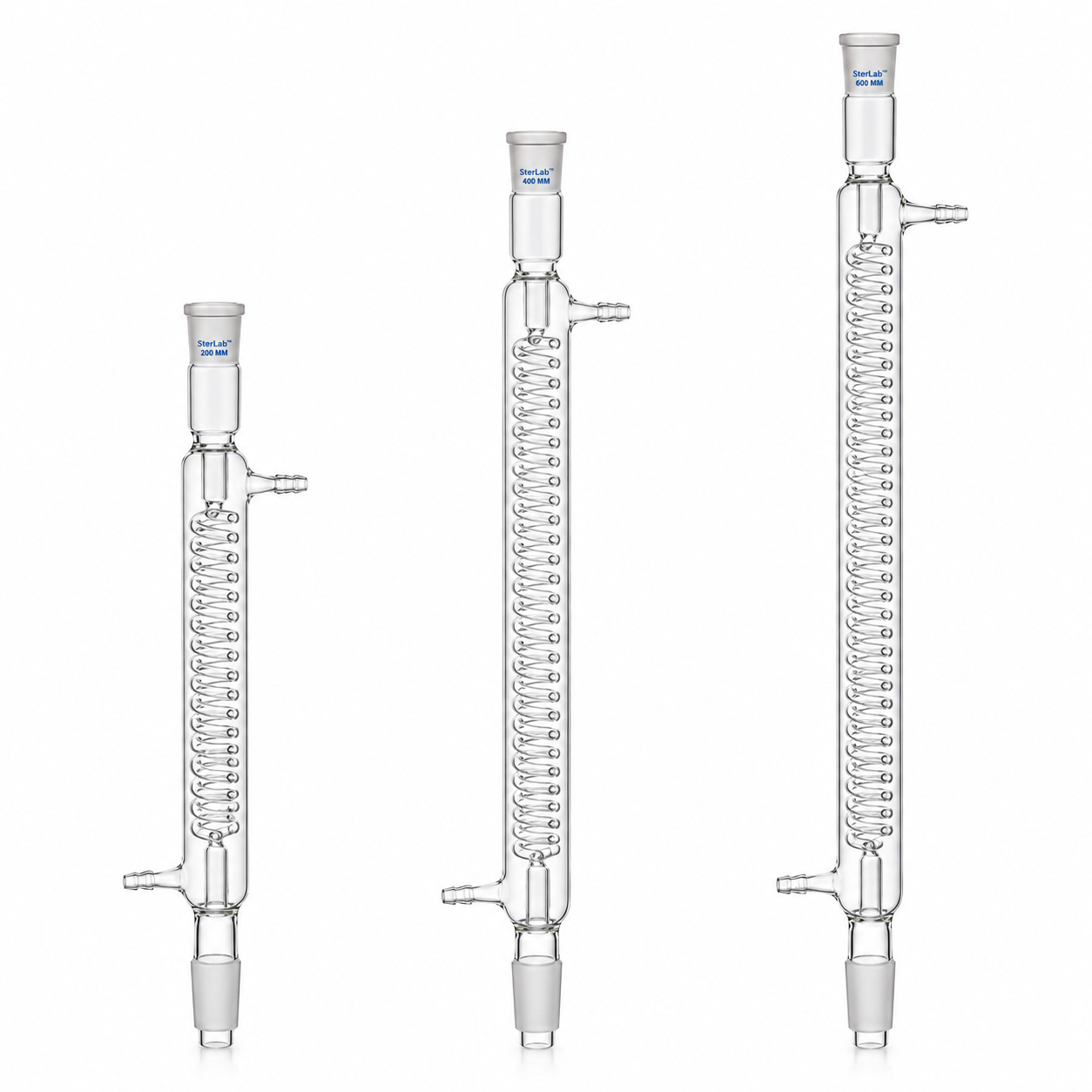 COIL CONDENSERS, GRAHAM, COILED DISTILLATE TYPE – BOROSILICATE GLASS