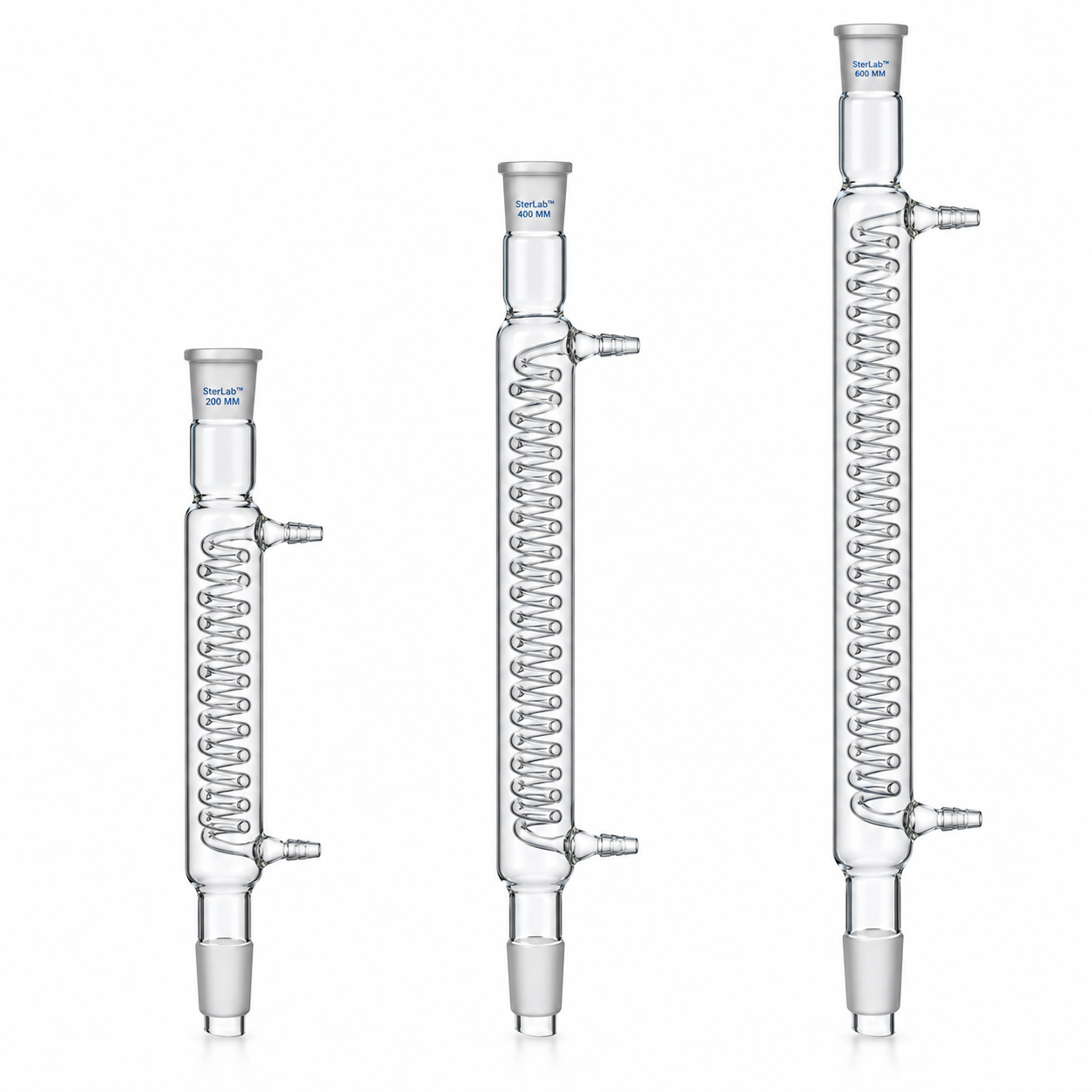 COIL CONDENSERS, GRAHAM, JACKET DISTILLATE TYPE – BOROSILICATE GLASS