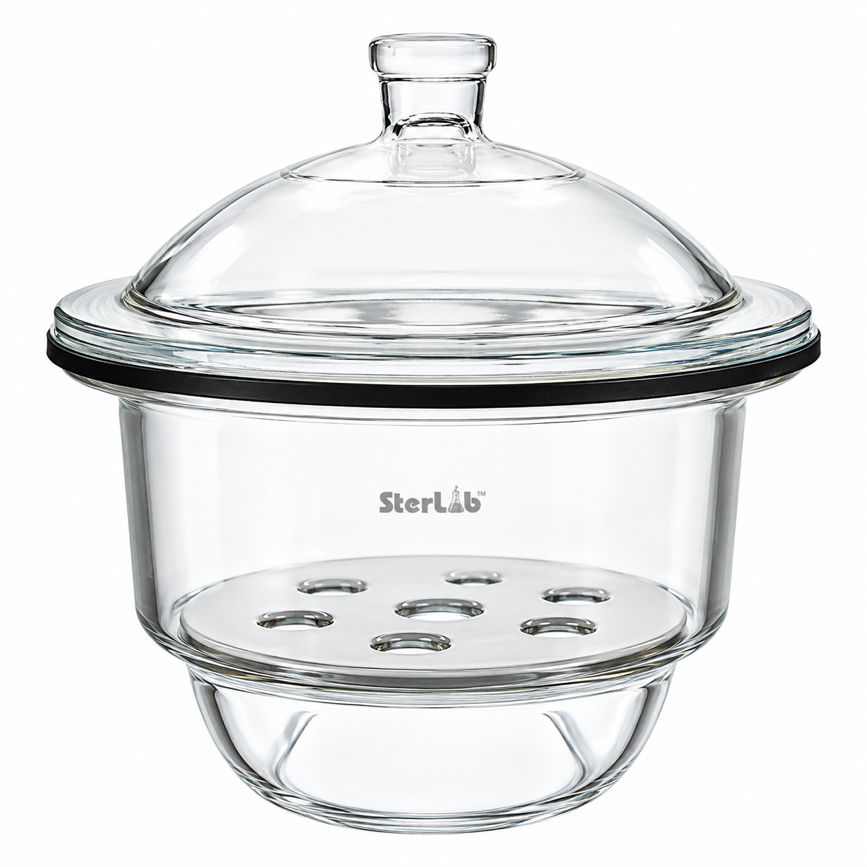DESICCATOR WITH LID PLAIN DIE-PRESSED WITH PORCELAIN PERFORATED PLATE – NEUTRAL GLASS