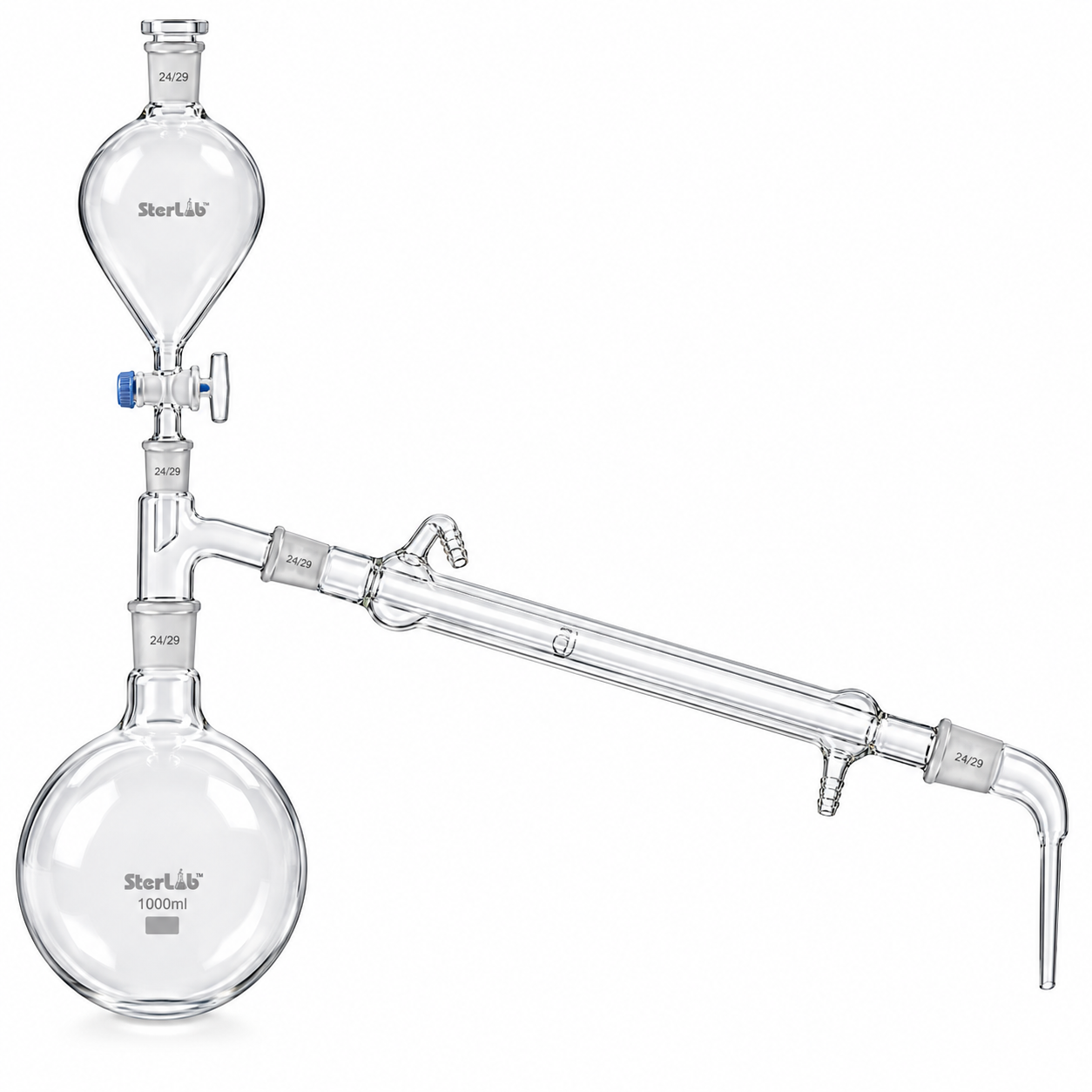 DISTILLATION APPARATUS WITH LIEBIG CONDENSER ALL GLASS – BOROSILICATE GLASS