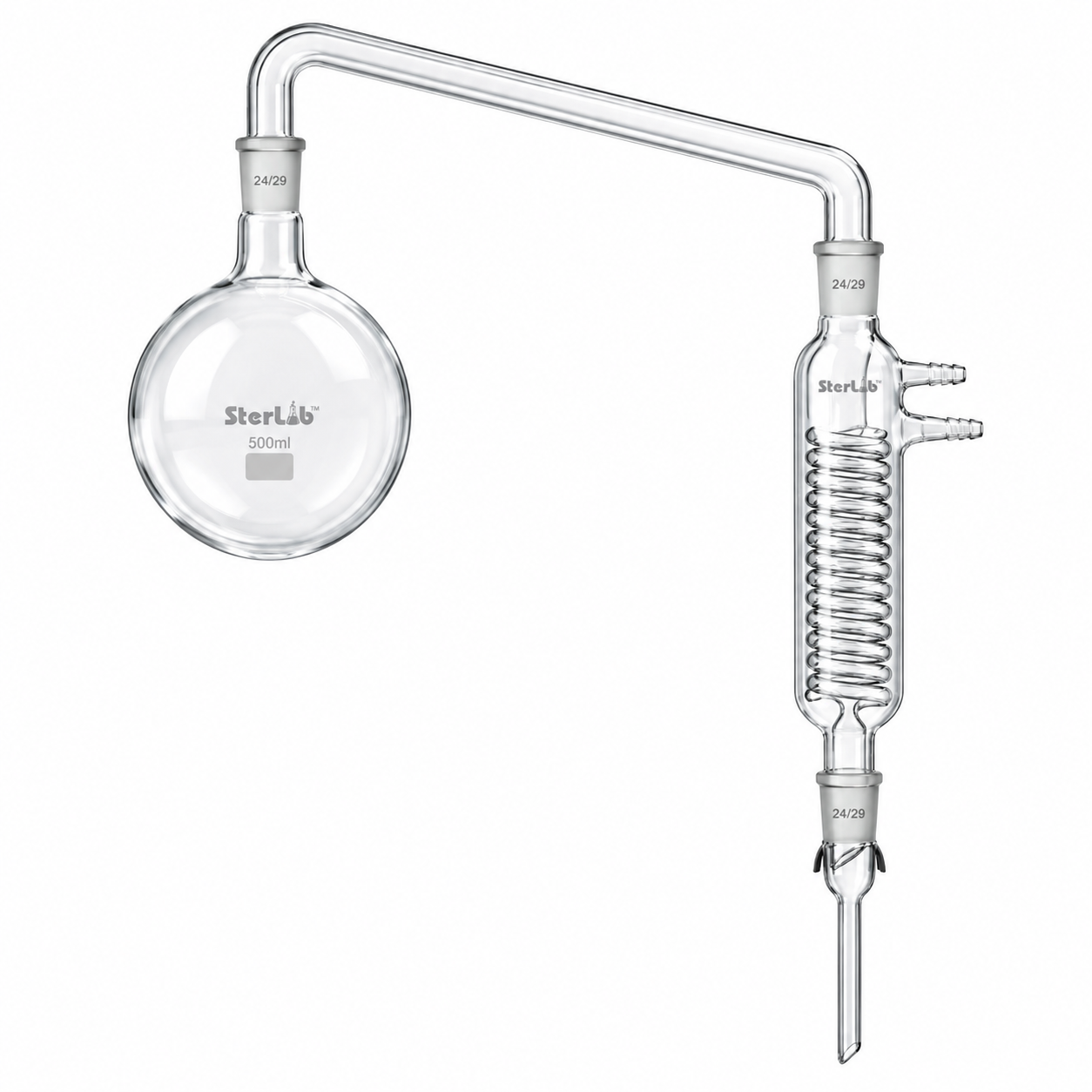 DISTILLATION APPARATUS WITH INLAND REVENUE CONDENSER ALL GLASS – BOROSILICATE GLASS