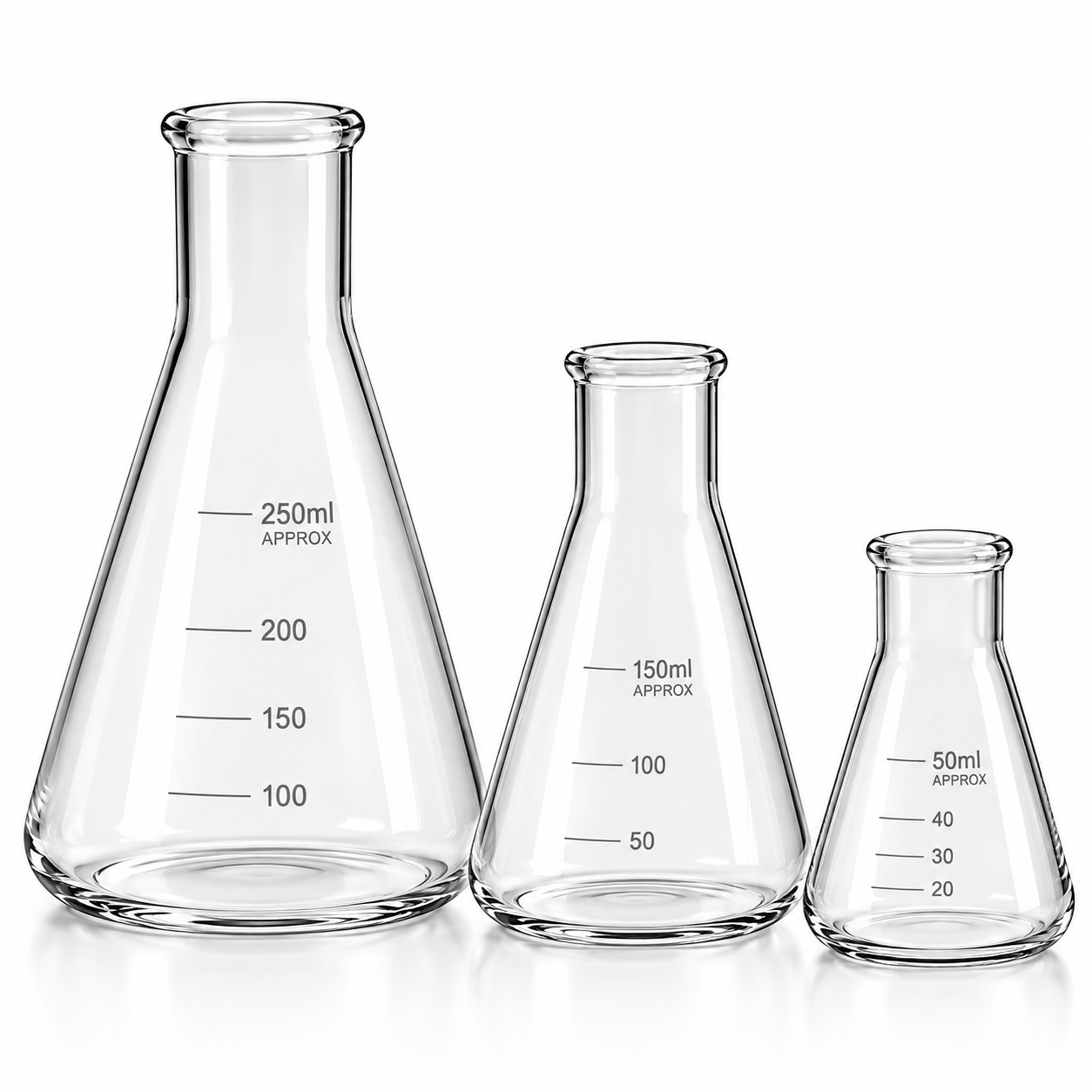 CONICAL FLASK GRADUATED – FLAT BOTTOM / ROUND BOTTOM, SODA GLASS