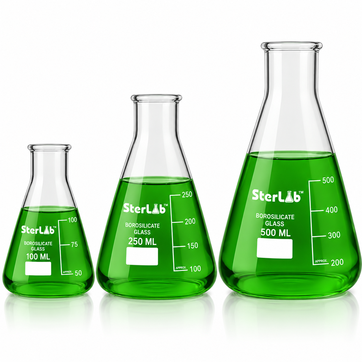 FLASKS, CONICAL (ERLENMEYER) – BOROSILICATE GLASS