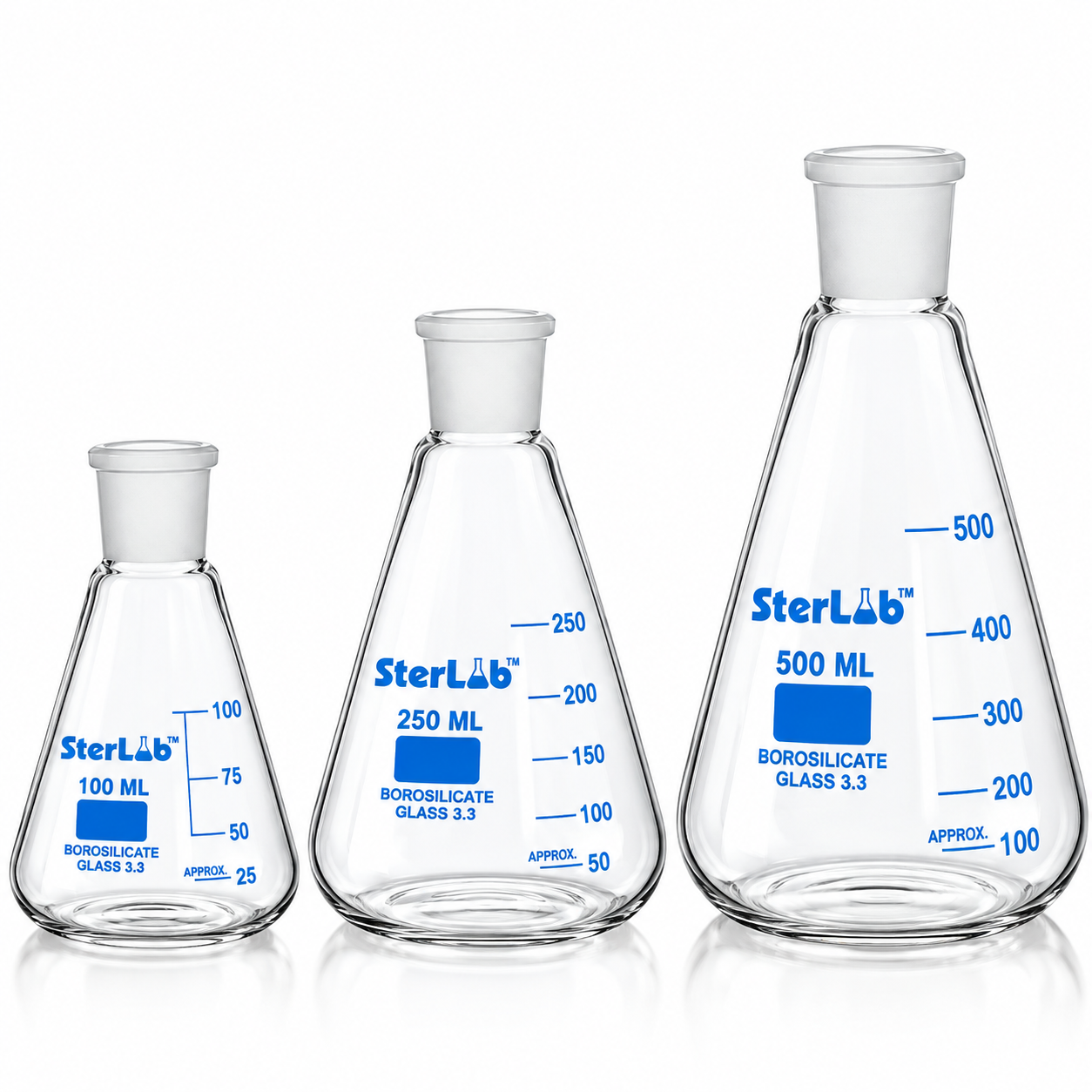 FLASKS CONICAL SHORT OR MEDIUM NECK WITH SOCKET – BOROSILICATE GLASS