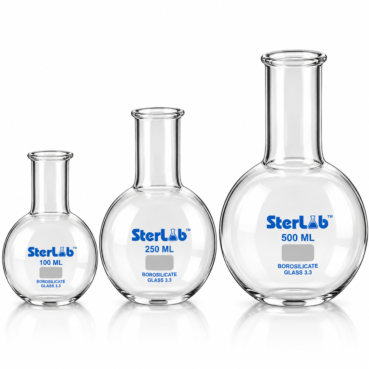 FLASKS ROUND / FLAT BOTTOM – BOROSILICATE GLASS