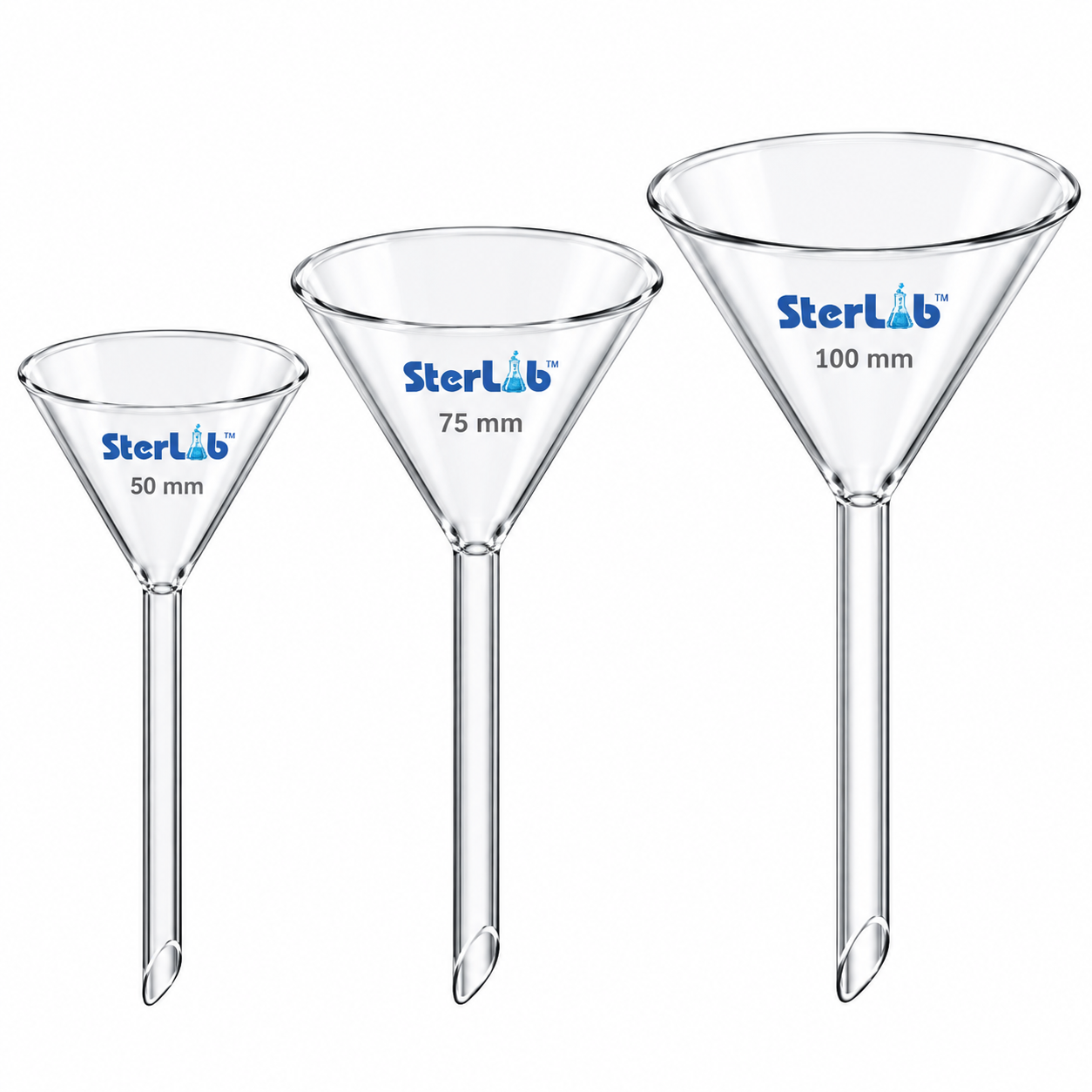 FUNNEL, 60° ANGLE WITH STEM – BOROSILICATE GLASS