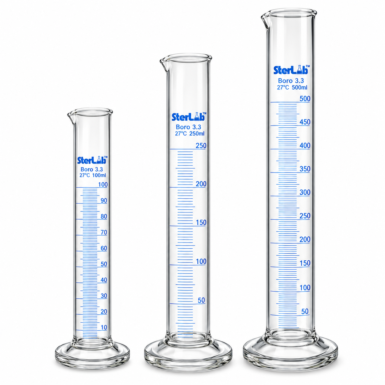MEASURING CYLINDERS WITH SPOUT - BOROSILICATE GLASS