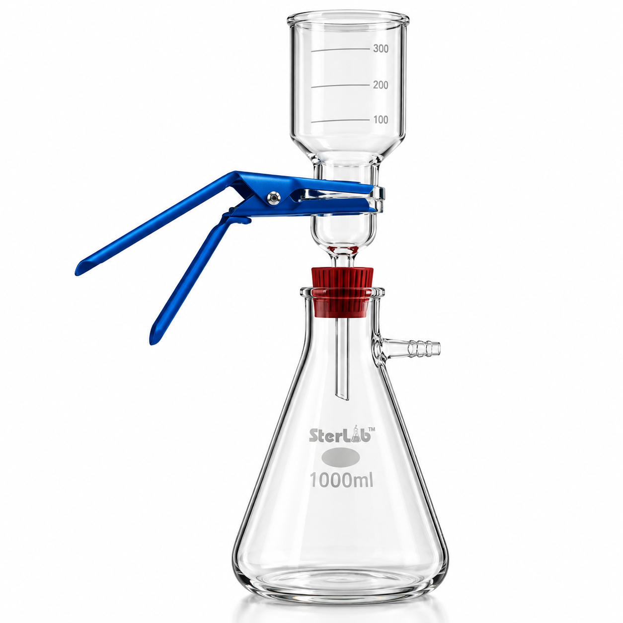 MEMBRANE FILTER HOLDER ASSEMBLY WITH MEMBRANE SUPPORT FUNNEL FLASK AND CLAMP – NEOPRENE RUBBER CORK FITTING BOROSILICATE GLASS