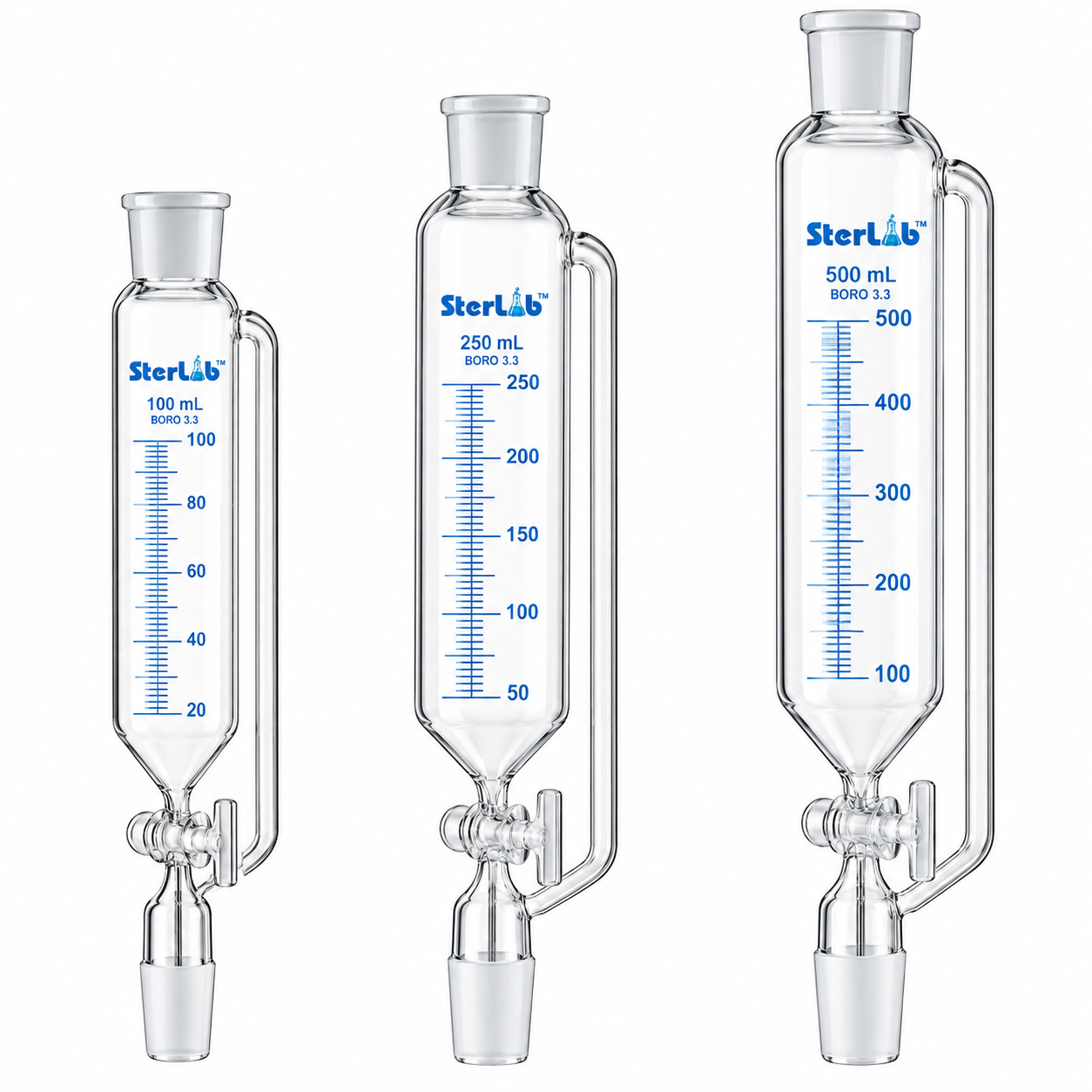 PRESSURE EQUALIZING FUNNEL CYLINDRICAL – BOROSILICATE GLASS