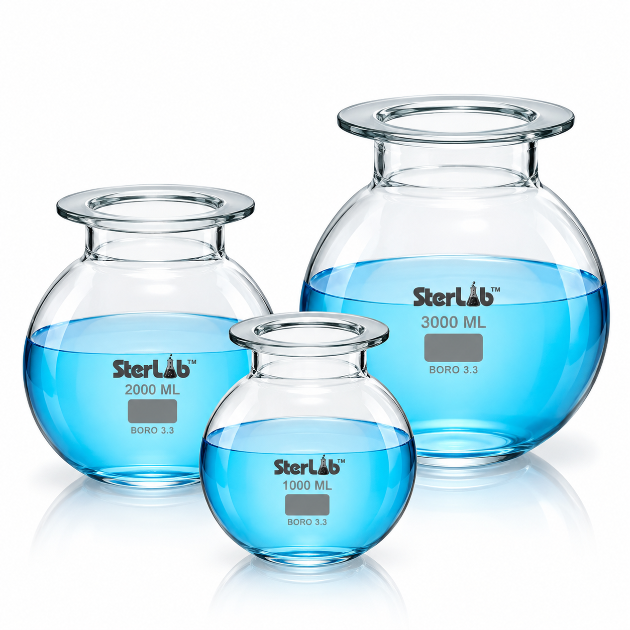 REACTION FLASKS, WIDE MOUTH, FLAT FLANGE – BOROSILICATE GLASS