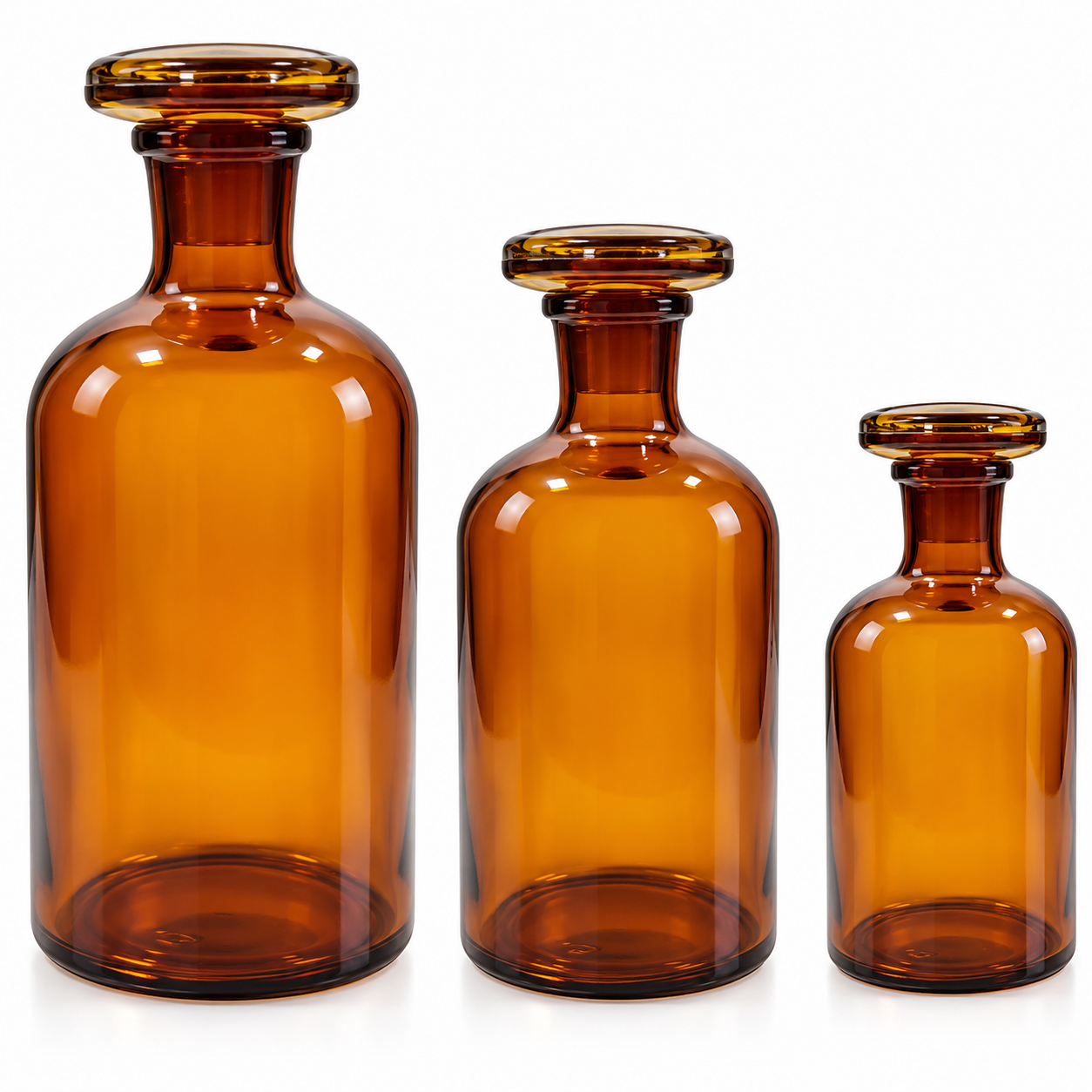 REAGENT BOTTLE – NARROW MOUTH, AMBER SODA GLASS
