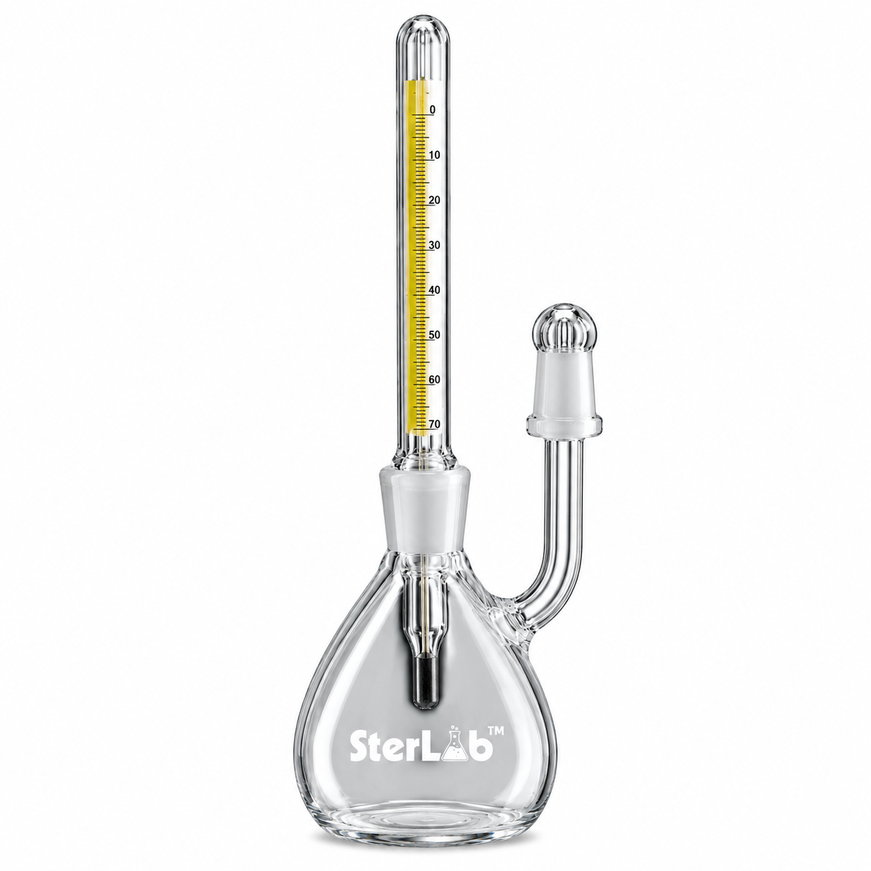 SPECIFIC GRAVITY BOTTLE – WITH GROUND-IN THERMOMETER, 0°C TO 50°C - BOROSILICATE GLASS