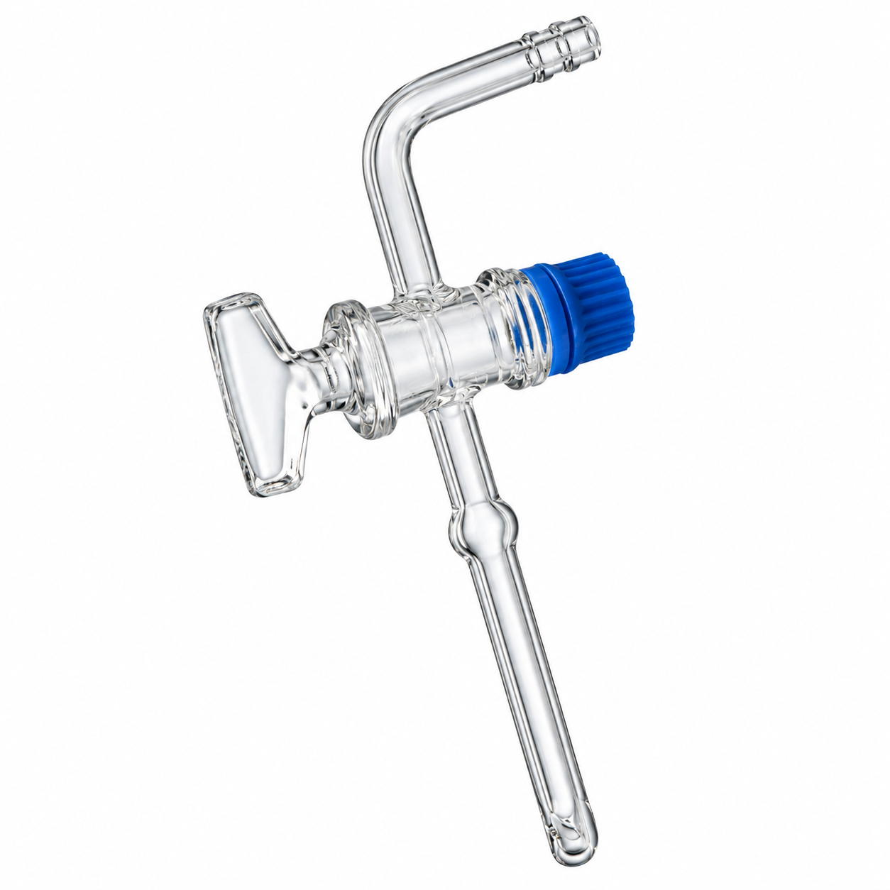 STOPCOCK L-SHAPED WITH LONG GLASS TUBE AND TWIN-BORE STOPPER – BOROSILICATE GLASS