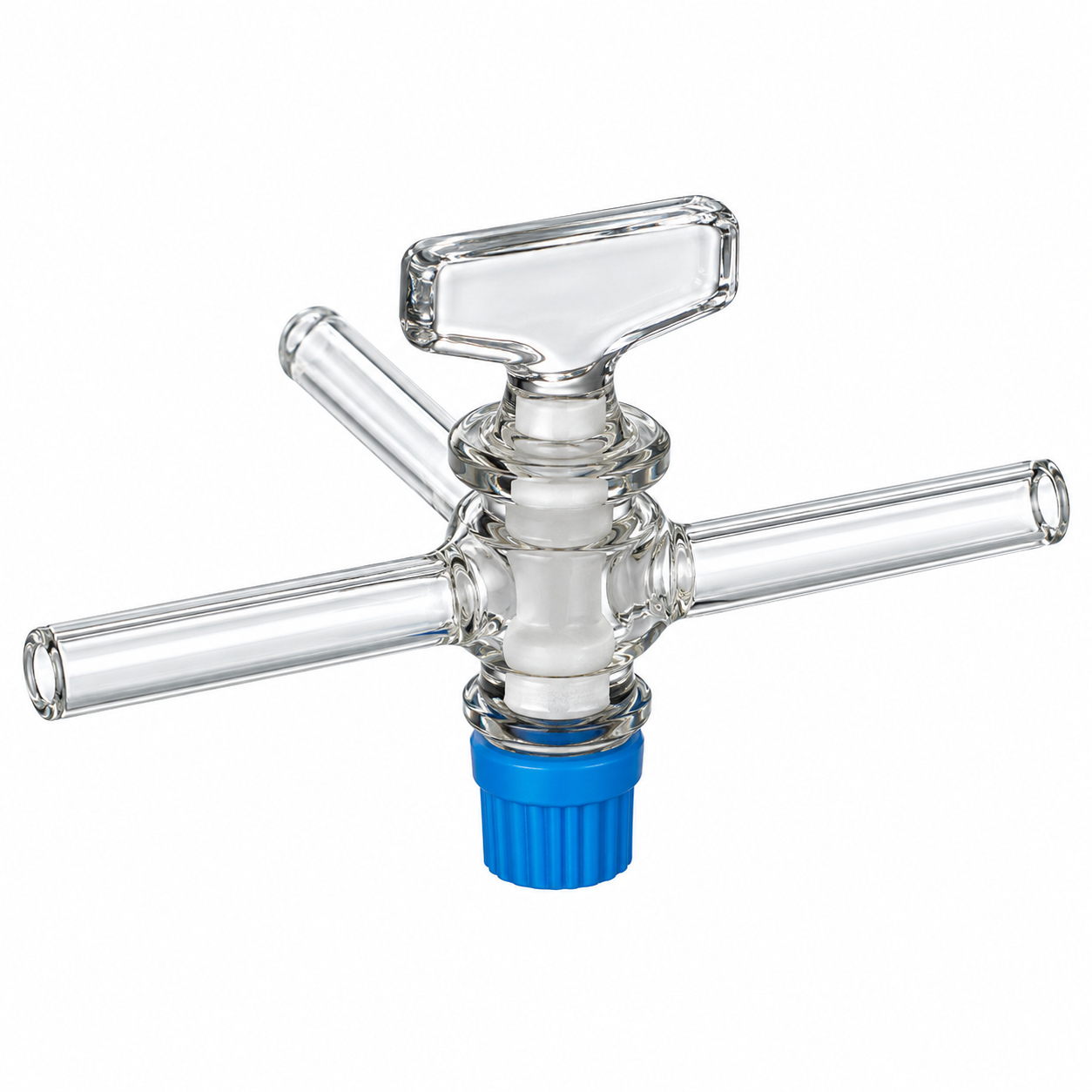 STOPCOCK THREE-WAY C-BORE T-SHAPE – BOROSILICATE GLASS