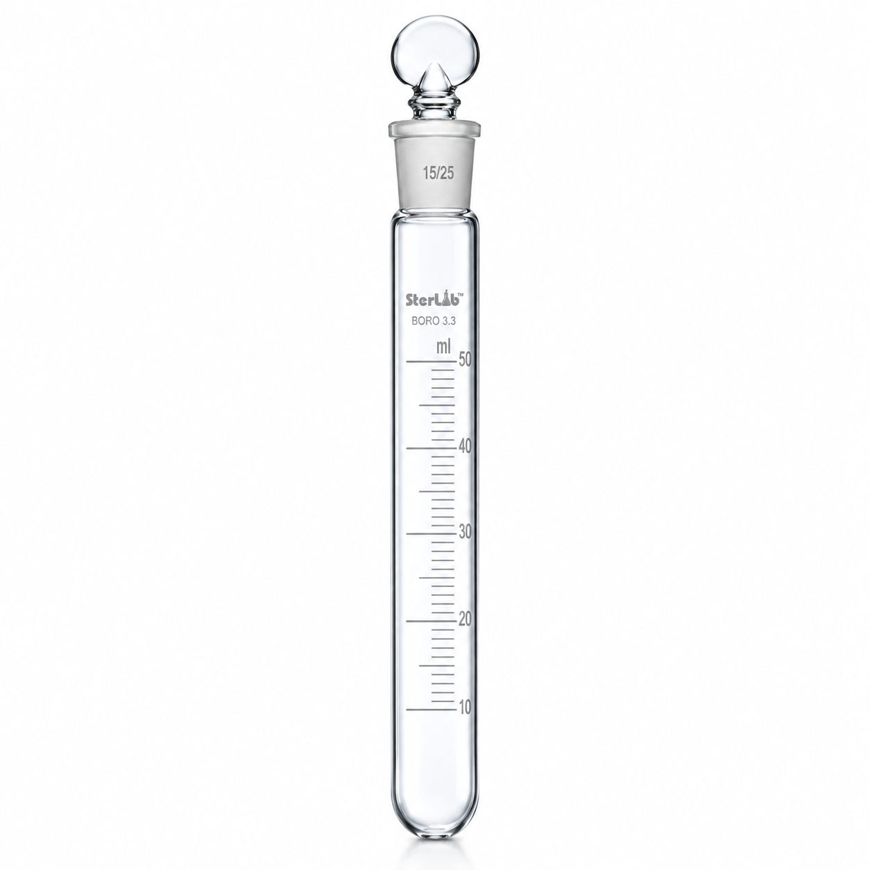 TEST TUBES, GRADUATED, WITH INTERCHANGEABLE STOPPER – BOROSILICATE GLASS
